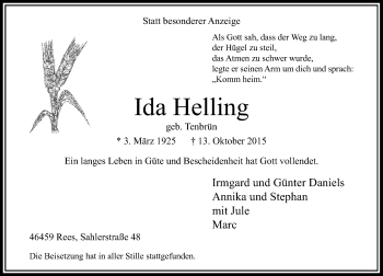 Todesanzeige von Ida Helling von Rheinische Post