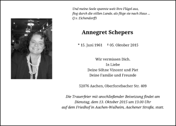 Todesanzeige von Annegret Schepers von Rheinische Post