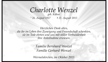 Todesanzeige von Charlotte Wenzel von Rheinische Post