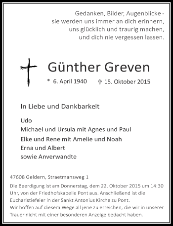 Todesanzeige von Günther Greven von Rheinische Post