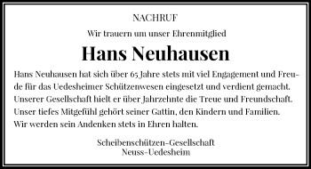 Todesanzeige von Hans Neuhausen von Rheinische Post
