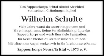 Todesanzeige von Wilhelm Schulte von Rheinische Post