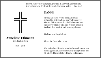 Todesanzeige von Anneliese Uthmann von Rheinische Post