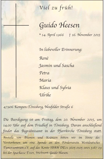 Todesanzeige von Guido Heesen von Rheinische Post