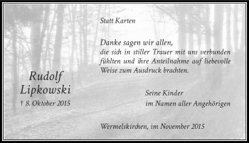Todesanzeige von Rudolf Lipkowski von Rheinische Post