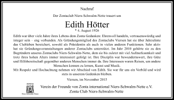Todesanzeige von Edith Hötter von Rheinische Post
