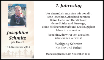 Todesanzeige von Josephine Schmitz von Rheinische Post