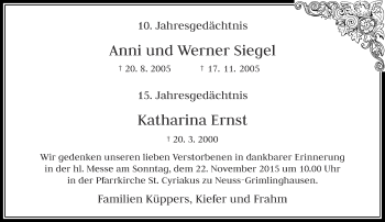 Todesanzeige von Anni und Werner  Siegel von Rheinische Post