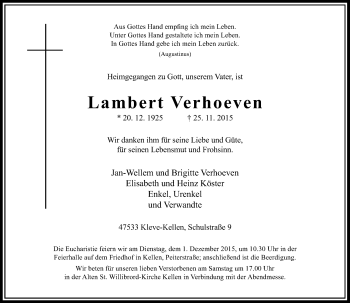 Todesanzeige von Lambert Verhoeven von Rheinische Post