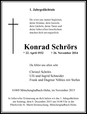 Todesanzeige von Konrad Schrörs von Rheinische Post
