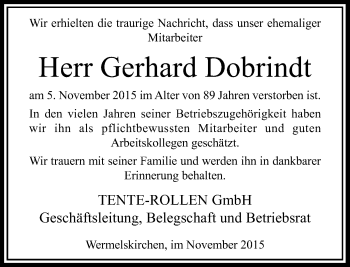 Todesanzeige von Gerhard Dobrindt von Rheinische Post