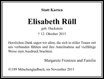 Todesanzeige von Elisabeth Rüll von Rheinische Post