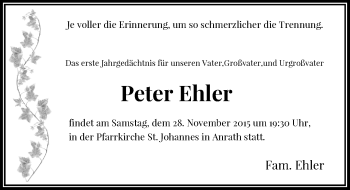 Todesanzeige von Peter Ehler von Rheinische Post