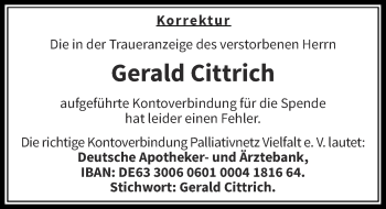Todesanzeige von Gerald Cittrich von Rheinische Post