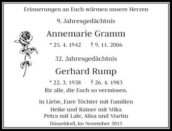 Todesanzeige von Annemarie und Gerhard Rump von Rheinische Post