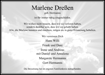 Todesanzeige von Marlene Dreßen von Rheinische Post