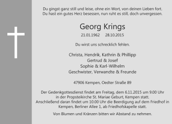 Todesanzeige von Georg Krings von Rheinische Post