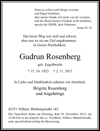 Todesanzeige von Gudrun Rosenberg von Rheinische Post