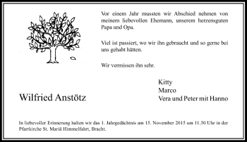 Todesanzeige von Wilfried Anstötz von Rheinische Post