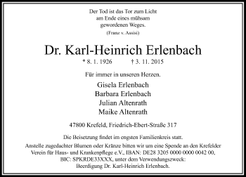 Todesanzeige von Karl-Heinrich Erlenbach von Rheinische Post