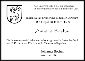 Todesanzeige von Annelie Boehm von Rheinische Post