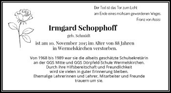 Todesanzeige von Irmgard Schopphoff von Rheinische Post