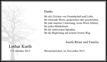 Todesanzeige von Lothar Kurth von Rheinische Post
