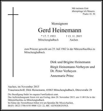 Todesanzeige von Gerd Heinemann von Rheinische Post