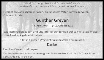 Todesanzeige von Günther Greven von Rheinische Post