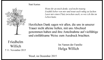 Todesanzeige von Friedhelm Willich von Rheinische Post