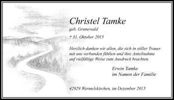 Todesanzeige von Christel Tamke von Rheinische Post