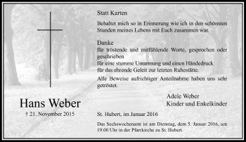 Todesanzeige von Hans Weber von Rheinische Post