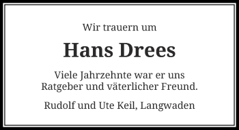 Todesanzeige von Hans Drees von Rheinische Post