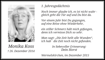 Todesanzeige von Monika Koss von Rheinische Post