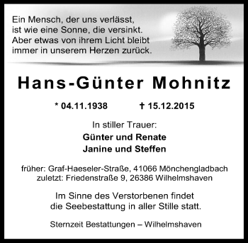 Todesanzeige von Hans-Günter Mohnitz von Rheinische Post