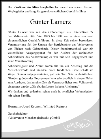 Todesanzeige von Günter Lamerz von Rheinische Post