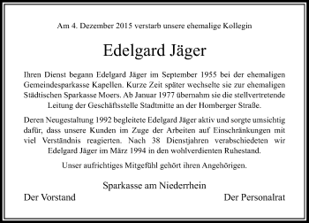 Todesanzeige von Edelgard Jäger von Rheinische Post