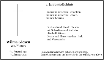 Todesanzeige von Wilma Giesen von Rheinische Post