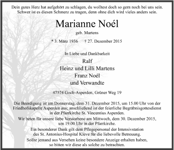 Todesanzeige von Marianne Noél von Rheinische Post