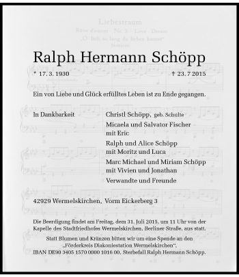 Todesanzeige von Ralph Hermann Schöpp von Rheinische Post