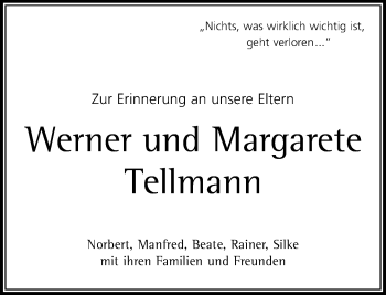 Todesanzeige von Werner und Margarete Tellmann von Rheinische Post
