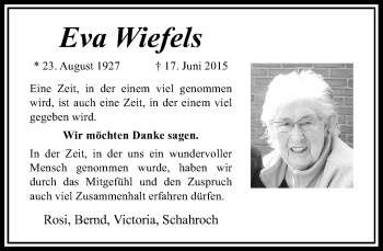 Todesanzeige von Eva Wiefels von Rheinische Post