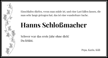 Todesanzeige von Hanns Schloßmacher von Rheinische Post