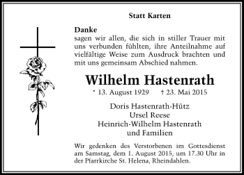 Todesanzeige von Wilhelm Hastenrath von Rheinische Post