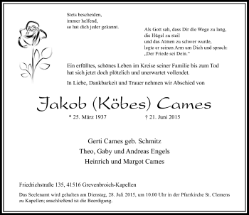 Todesanzeige von Jakob Cames von Rheinische Post