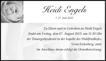 Todesanzeige von Heidi Engels von Rheinische Post