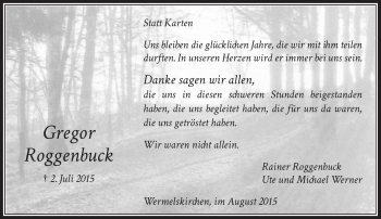 Todesanzeige von Gregor Roggenbuck von Rheinische Post