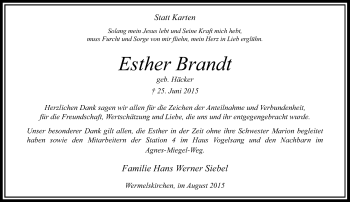 Todesanzeige von Esther Brandt von Rheinische Post