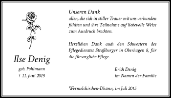 Todesanzeige von Ilse Denig von Rheinische Post