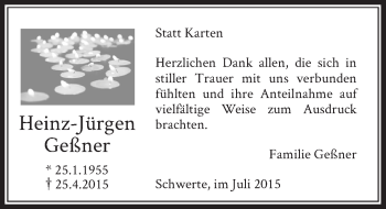 Todesanzeige von Heinz-Jürgen Geßner von Rheinische Post